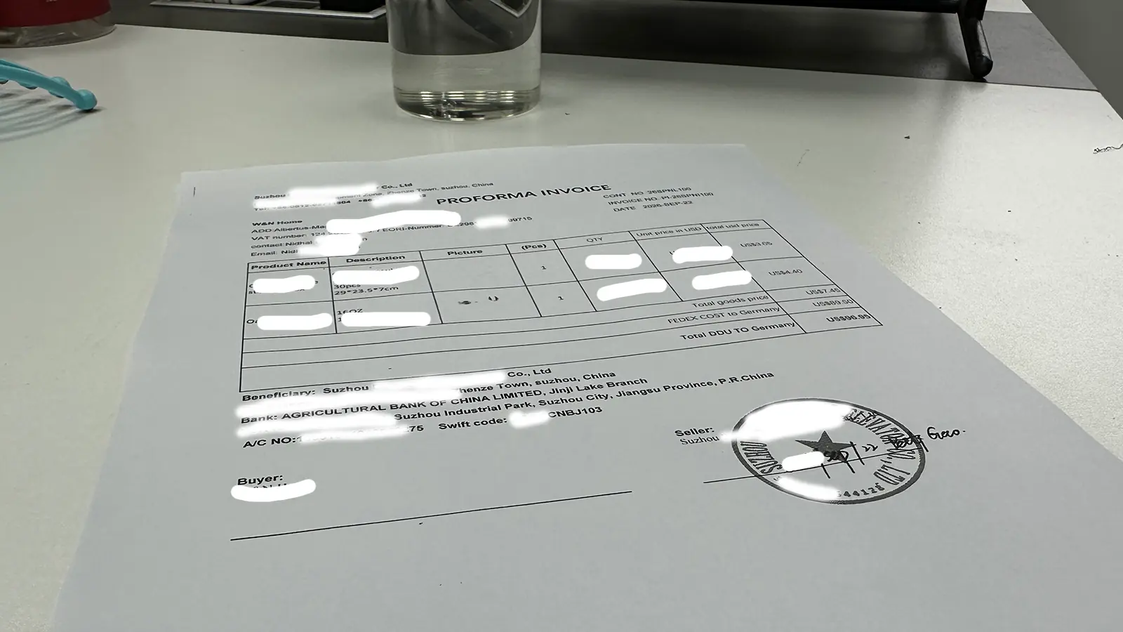 Payment terms when importing from China: proforma invoice issued by a Chinese supplier