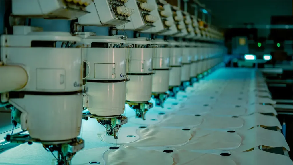 Textile and apparel sourcing from China: sewing machine row on the production floor