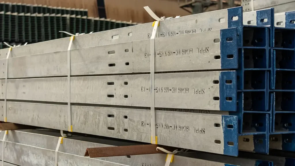 Ceramic and building materials sourcing from China: galvanised sections bundled for export